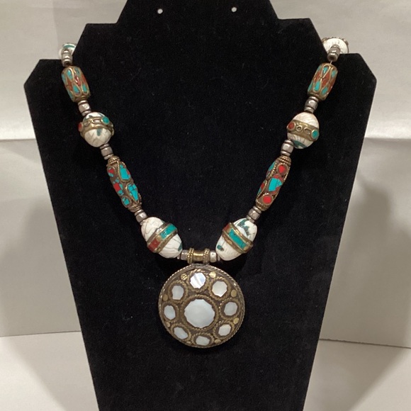 Jewelry - Bohemian Beaded Necklace with Turquoise and White Accents